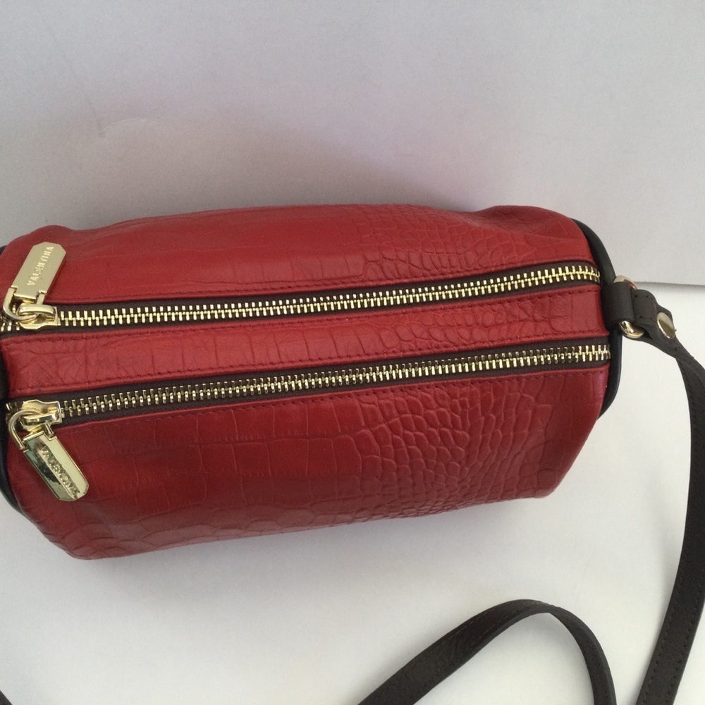 Valentina Genuine Leather Made In Italy Red Crossbody Handbag Beautiful - Picture 5 of 13